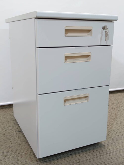 脇机 袖机 3段ワゴン サイドワゴン デスクワゴン 書類整理 オフィス収納 スチールワゴン 事務ワゴン 事務用ワゴン 国産 3段 ワゴン 【中古オフィス家具】【中古】