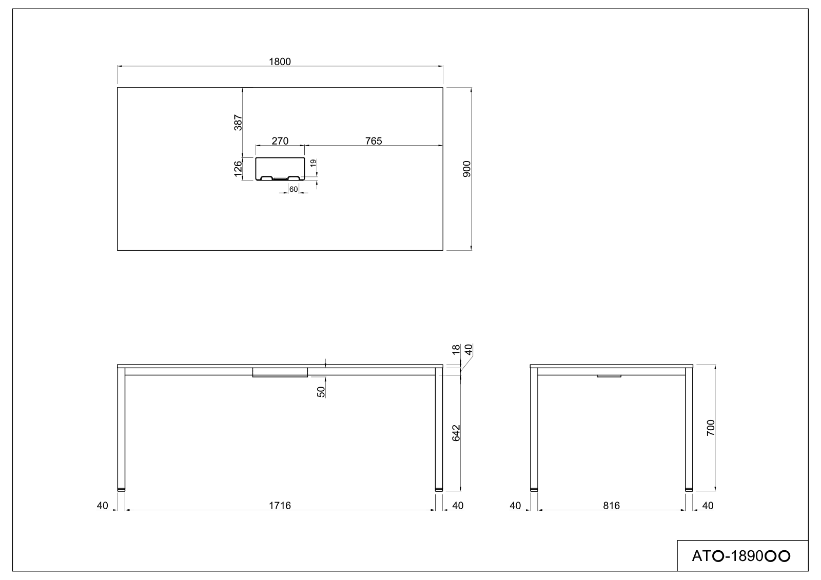 【法人様限定】送料無料 OAミーティングテーブル W1800 ダークⅡ ATD2-1890TL - 画像 (4)