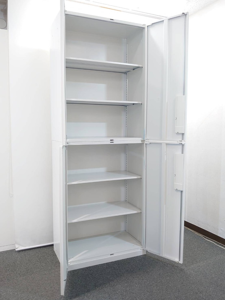 上下書庫 両開き書庫 スチール書庫 両開きキャビネット 本棚 書棚 キャビネット 保管庫 収納庫 スチールキャビネット ユニット書庫 上下セット書庫【中古オフィス家具】【中古】 - 画像 (2)