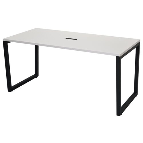 【法人様限定】送料無料 リスム ミーティングテーブル W1500xD750 ホワイトxブラック脚 4ヶ口コンセント付 RFFMT-1575WH-BL
