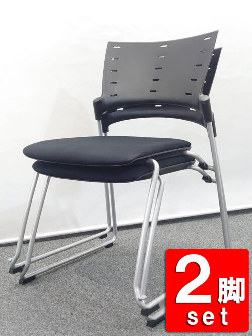 【送料無料 地域限定】 イトーキ マノス 会議チェア 2脚セット ミーティングチェア スタッキングチェア 会議イス 会議椅子 スタッキングタイプ 積み重ね可 KLD-330GB-ZTT1 国産 【中古オフィス家具】【中古】
