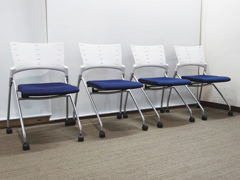 送料無料 地域限定 イトーキ マノス ミーティングチェア 会議チェア ネスティングチェア ネスタブルチェア 平行スタックチェア 多目的チェア キャスターチェア 折りたたみ椅子 【中古オフィス家具】【中古】 - 画像 (2)