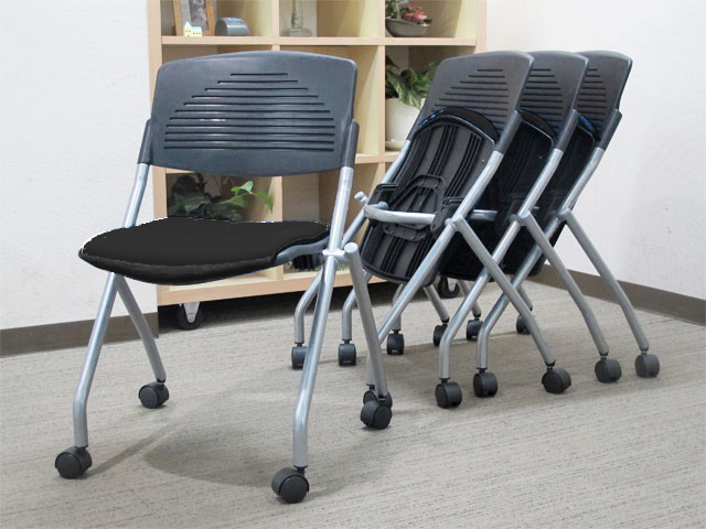 会議チェア ミーティングチェア スタッキングチェア スタックチェア ネスタブルチェア ネスティングチェア フォールディングチェア 平行スタックチェア 折りたたみチェア 折り畳み椅子【中古オフィス家具】【中古】 - 画像 (6)