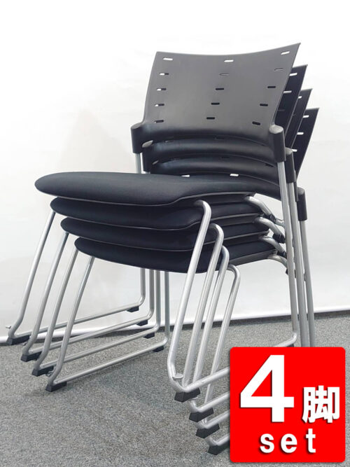 【送料無料 地域限定】 イトーキ マノス 会議チェア 4脚セット ミーティングチェア スタッキングチェア 会議イス 会議椅子 スタッキングタイプ 積み重ね可 KLD-330GB-ZTT1 国産 【中古オフィス家具】【中古】