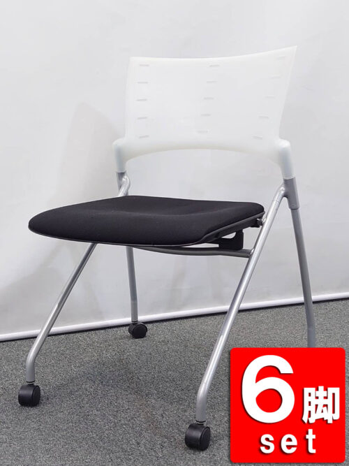 【送料無料 地域限定】 6脚セット イトーキ マノス マノスチェア 会議チェア ミーティングチェア ネスティングチェア ネスタブルチェア 平行スタックチェア KLC-310CB-CWT1 キャスター脚 肘無し 【中古オフィス家具】【中古】