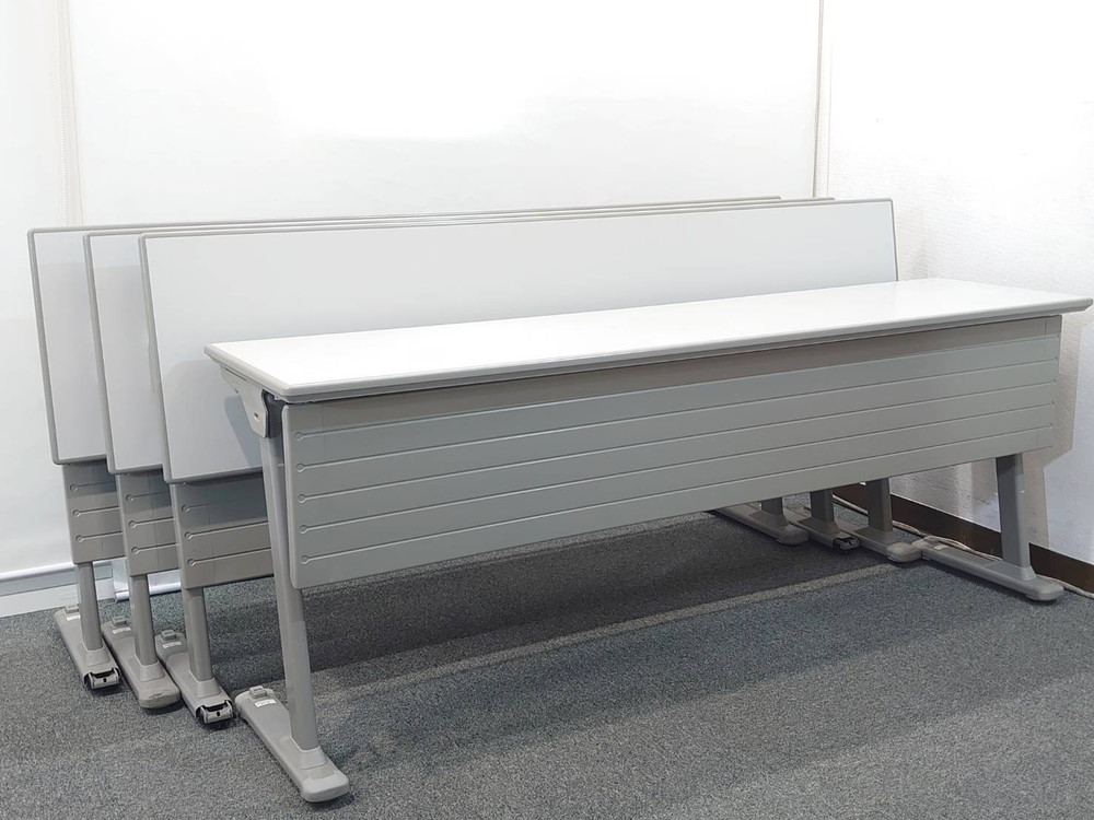 【送料無料 東京地区限定】 4台セット オカムラ 折りたたみテーブル 折り畳みテーブル スタックテーブル ミーティングテーブル 会議テーブル スタッキングテーブル W1800×D450×H700 【中古オフィス家具】【中古】 - 画像 (2)