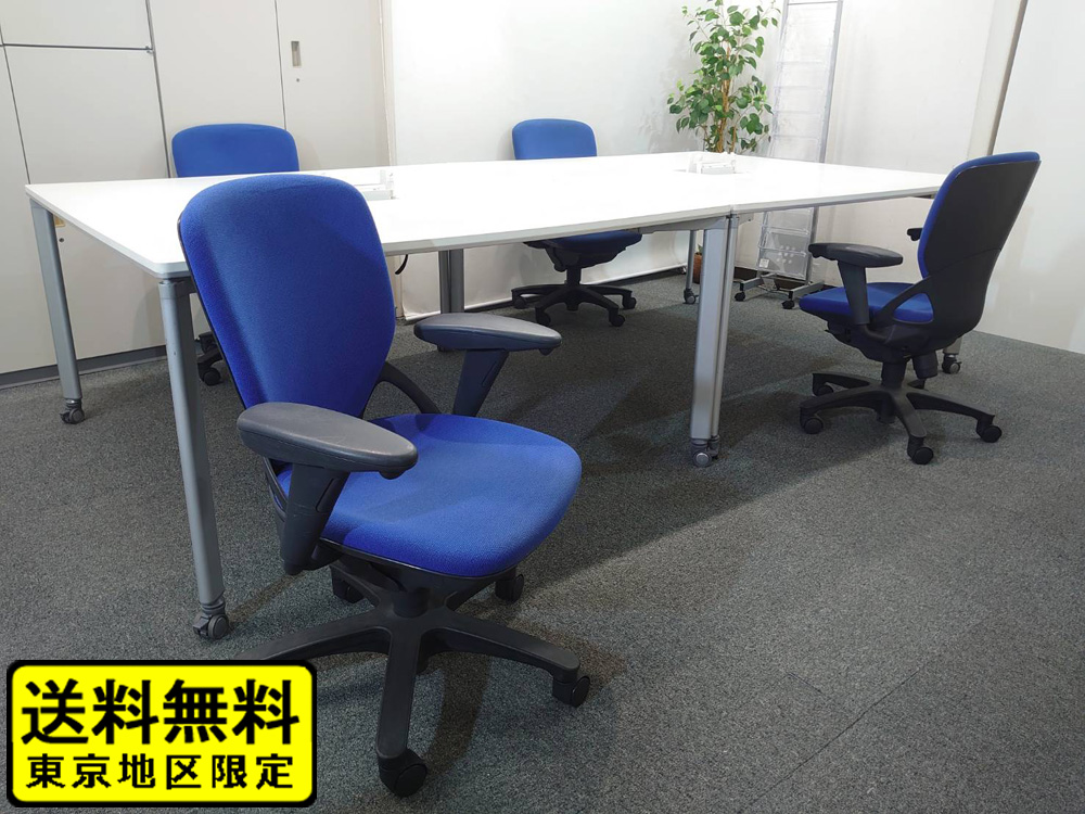 【送料無料 地域限定】 4人用 フリーアドレス デスクセット コクヨ ワークソート ワークテーブルセット W1400×2台 フリアド 平机 可動式 オフィステーブル ミーティングテーブル 会議テーブル 多目的テーブル SDT-WS1414PAW 開業セット 国産 オフィス家具セット 【中古オフィス家具】【中古】