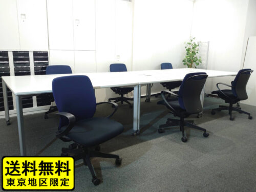 【送料無料 地域限定】 6人用 フリーアドレス デスクセット コクヨ ワークソート ワークテーブルセット W1400×3台 フリアド 平机 可動式 オフィステーブル ミーティングテーブル 会議テーブル 多目的テーブル SDT-WS1414PAW 開業セット 国産 【中古オフィス家具】【中古】