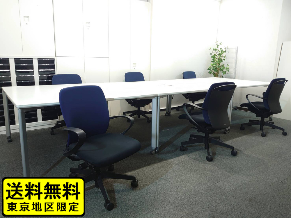 【送料無料 地域限定】 6人用 フリーアドレス デスクセット コクヨ ワークソート ワークテーブルセット W1400×3台 フリアド 平机 可動式 オフィステーブル ミーティングテーブル 会議テーブル 多目的テーブル SDT-WS1414PAW 開業セット 国産 【中古オフィス家具】【中古】