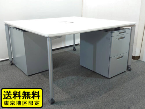 2人用 フリーアドレス デスクセット コクヨ ワークソート ワークテーブルセット W1400 フリアド 平机 片袖机 可動式 オフィステーブル ミーティングテーブル 会議テーブル 多目的テーブル KOKUYO -00660 SDT-WS1414PAW 国産 【中古オフィス家具】【中古】