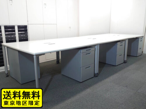 【送料無料 地域限定】 6人用 フリーアドレス デスクセット コクヨ ワークソート ワークテーブルセット W1400×3台 フリアド 平机 片袖机 可動式 オフィステーブル ミーティングテーブル 会議テーブル 多目的テーブル SDT-WS1414PAW 開業セット 国産 オフィス家具セット  【中古オフィス家具】【中古】