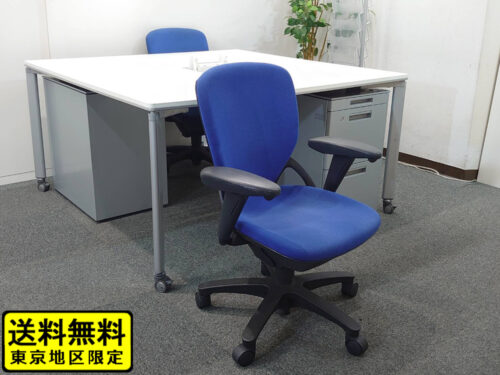 【送料無料 地域限定】 ２人用 フリーアドレス デスクセット コクヨ ワークソート ワークテーブルセット W1400×１台 フリアド 平机 片袖机 可動式 オフィステーブル ミーティングテーブル 会議テーブル 多目的テーブル SDT-WS1414PAW 開業セット 国産 オフィス家具セット  【中古オフィス家具】【中古】