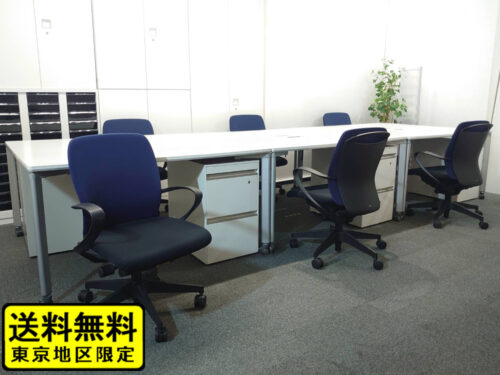 【送料無料 地域限定】 ６人用 フリーアドレス デスクセット コクヨ ワークソート ワークテーブルセット W1400×３台 フリアド 平机 片袖机 可動式 オフィステーブル ミーティングテーブル 会議テーブル 多目的テーブル SDT-WS1414PAW 開業セット 国産 【中古オフィス家具】【中古】