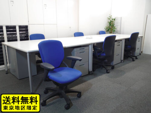 【送料無料 地域限定】 6人用 フリーアドレス デスクセット コクヨ ワークソート ワークテーブルセット W1400×3台 フリアド 平机 片袖机 可動式 オフィステーブル ミーティングテーブル 会議テーブル 多目的テーブル SDT-WS1414PAW 開業セット 国産 オフィス家具セット  【中古オフィス家具】【中古】