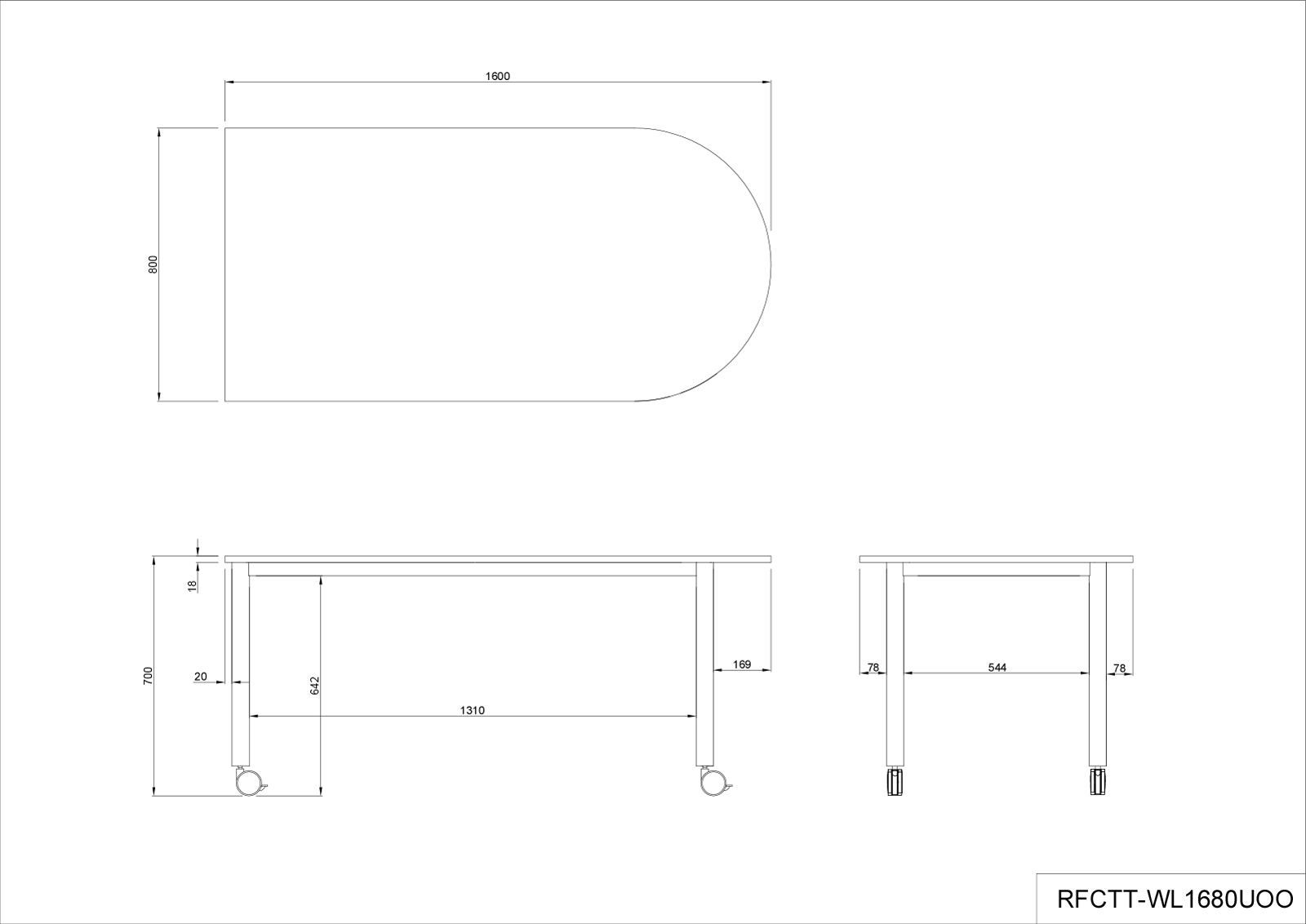 【法人様限定】送料無料 キャスターテーブル ホワイト脚 U字形 ホワイト - 画像 (5)
