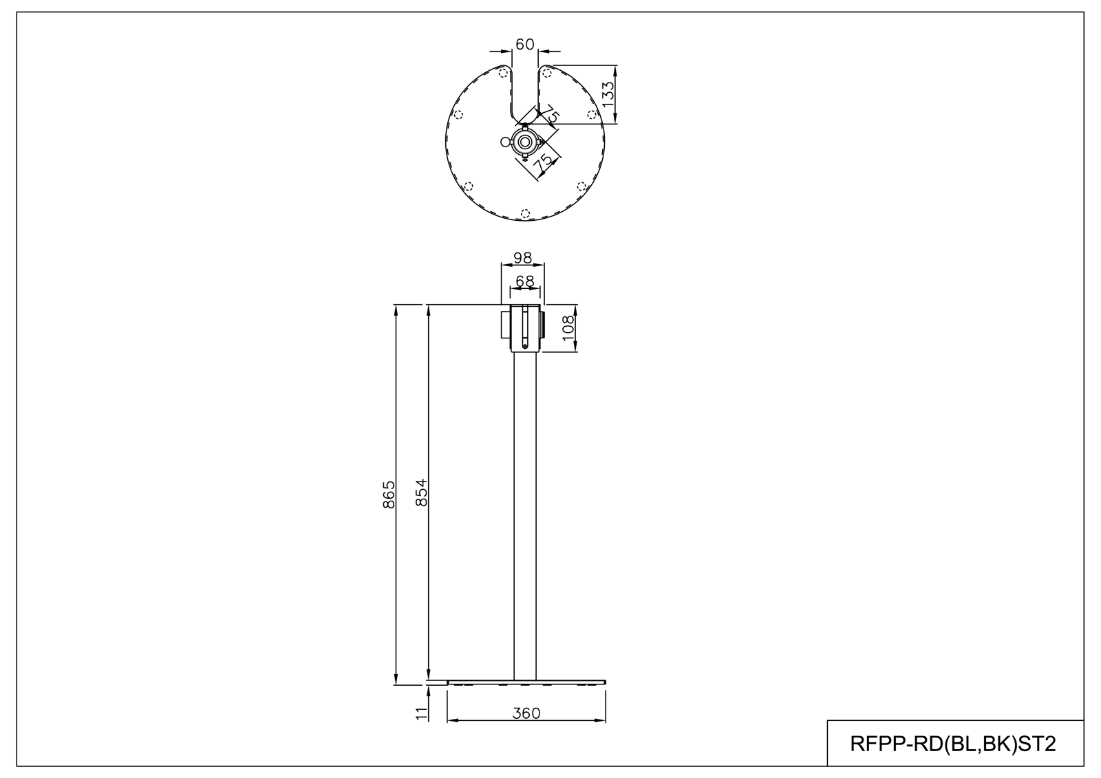 【法人様限定】送料無料 ポールパーテーション SタイプⅡ ブラック(1本)RFPP-BKST2 - 画像 (5)