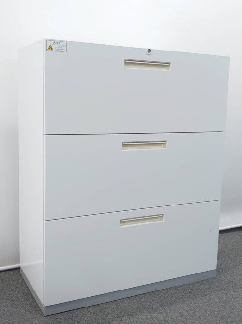 イナバ Inaba TF 11-9045 ラテラル書庫 3段 キャビネット Cabinet スチール書庫 ラテラルキャビネット 引き出し書庫 ベース付 収納庫 本棚 書棚 オフィス収納 国産 【中古オフィス家具】【中古】