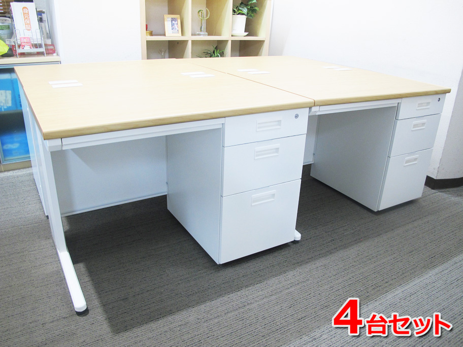 【法人様限定商品】 片袖机 4台セット スチールデスク オフィスデスク 片袖デスク 事務デスク スチールデスク 事務机 デスク ワークデスク 鍵付き コードホール W1200 天板2色あり 【新品オフィス家具】【新品】