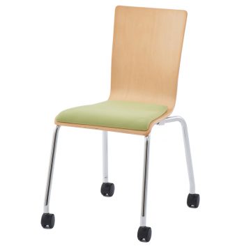 【法人様限定】送料無料 プライウッドキャスターチェア パッド付 ナチュラル×グリーン