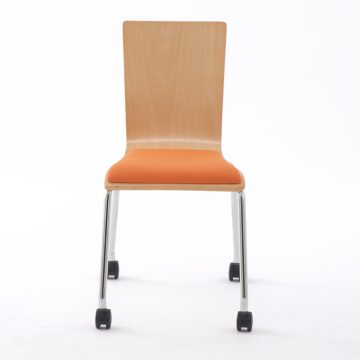 【法人様限定】送料無料 プライウッドキャスターチェア パッド付 ナチュラル×オレンジ - 画像 (2)