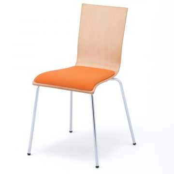 【法人様限定】送料無料 プライウッドチェア パッド付 ナチュラル×オレンジ