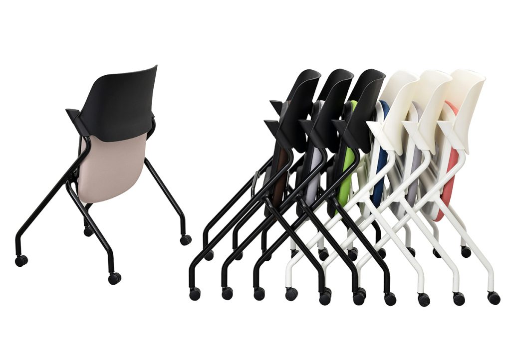 【法人様限定】送料無料 *SYネスティングチェア ブラック 肘無し ファブリック リーフグリーン - 画像 (6)