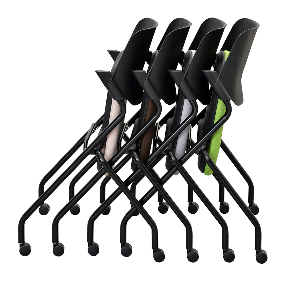 【法人様限定】送料無料 *SYネスティングチェア ブラック 肘無し ファブリック リーフグリーン - 画像 (4)