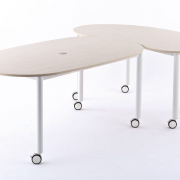 【法人様限定】送料無料 キャスターテーブル ホワイト脚 豆型 ナチュラル - 画像 (3)