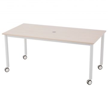 【法人様限定】送料無料 キャスターテーブル ホワイト脚 W1600×D800 ナチュラル