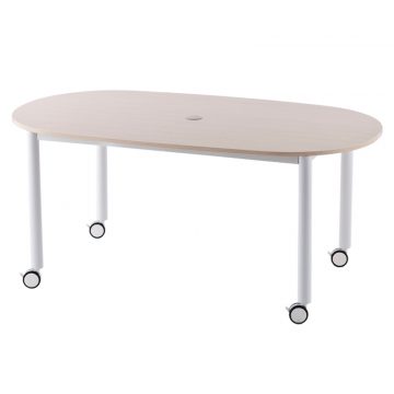 【法人様限定】送料無料 キャスターテーブル ホワイト脚 オーバル ナチュラル