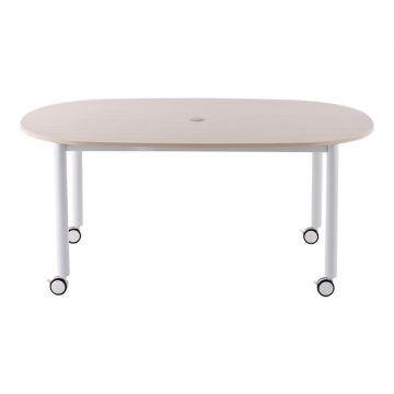 【法人様限定】送料無料 キャスターテーブル ホワイト脚 オーバル ナチュラル - 画像 (2)