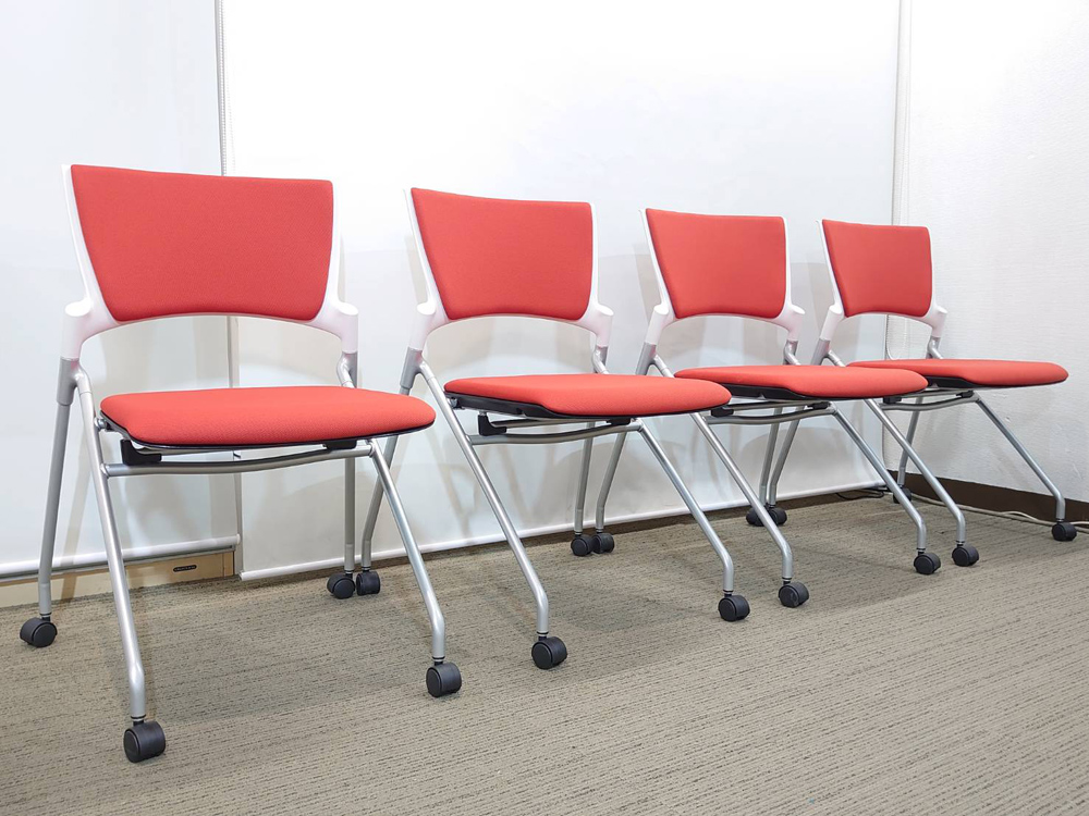 【送料無料 地域限定】4脚セット イトーキ マノス MANOSS 国産 会議チェア ミーティングチェア スタッキングチェア ネスティングチェア ネスタブルチェア スタックチェア 平行スタックチェア【中古オフィス家具】【中古】 - 画像 (8)