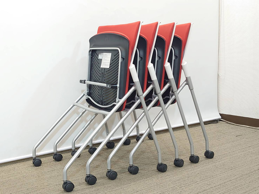 【送料無料 地域限定】4脚セット イトーキ マノス MANOSS 国産 会議チェア ミーティングチェア スタッキングチェア ネスティングチェア ネスタブルチェア スタックチェア 平行スタックチェア【中古オフィス家具】【中古】 - 画像 (7)