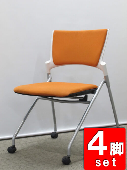 【送料無料 地域限定】4脚セット イトーキ マノス MANOSS 国産 会議チェア ミーティングチェア スタッキングチェア ネスティングチェア ネスタブルチェア スタックチェア 平行スタックチェア【中古オフィス家具】【中古】