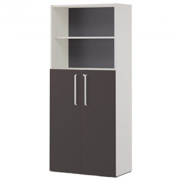 【法人様限定】送料無料 プリーマⅢ 木製シェルフハイ グレーⅡ共通扉付き グレーⅡバック