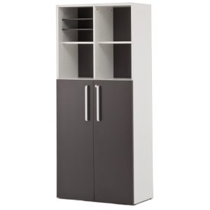 【法人様限定】送料無料 プリーマⅢ 木製格子型シェルフ2列5段 グレーⅡ共通扉付き グレーⅡバック