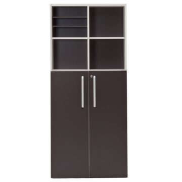 【法人様限定】送料無料 プリーマⅢ 木製格子型シェルフ2列5段 グレーⅡ共通扉付き グレーⅡバック - 画像 (2)