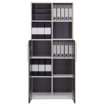 【法人様限定】送料無料 プリーマⅢ 木製格子型シェルフ2列5段 ホワイト共通扉付き グレーⅡバック - 画像 (2)