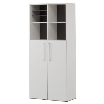 【法人様限定】送料無料 プリーマⅢ 木製格子型シェルフ2列5段 ホワイト共通扉付き グレーⅡバック