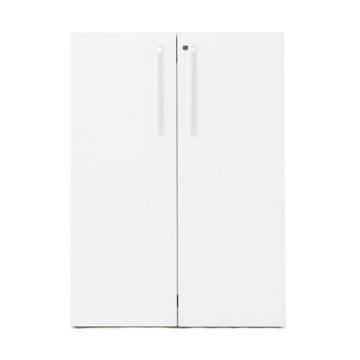 【法人様限定】送料無料 プリーマⅡ 木製シェルフロー ホワイト共通扉付き グレーⅡバック - 画像 (2)