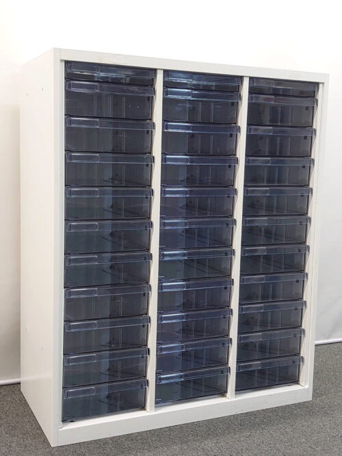 オカムラ okamura レクトライン レターケース クリスタルキャビネット 3列11段 A4対応 コンビ型 システムトレーキャビネット 書類整理庫 キャビネット 保管庫 オフィスキャビネット クリアケース書庫 4B03SP 1525 【中古オフィス家具】【中古】