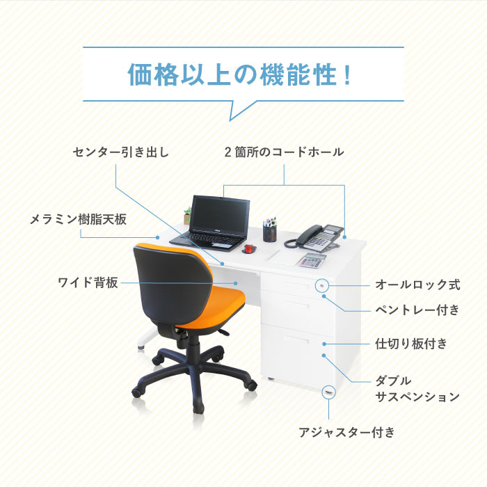 【法人限定送料無料】 片袖机 スチールデスク オフィスデスク 片袖デスク 事務デスク スチールデスク 事務机 デスク ワークデスク 鍵付き コードホール W1200 新品片袖机 選べる天板 本体カラー 【新品オフィス家具】【新品】 - 画像 (6)