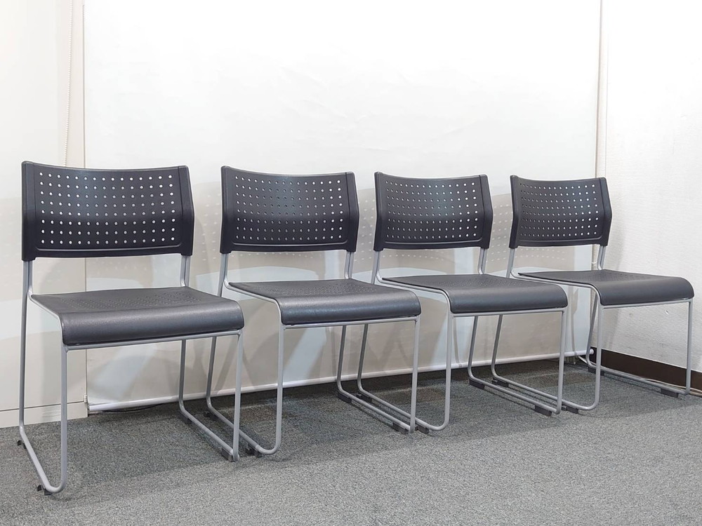 【送料無料 地域限定】 4脚セット アイリスチトセ ミーティングチェア 会議チェア スタッキングチェア スタックチェア 会議用チェア 会議椅子 ミーティング用チェア ASL-110PP ブラック色 【中古オフィス家具】【中古】 - 画像 (2)