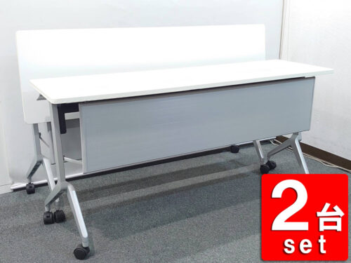 コクヨ 会議テーブル 2台セット 折りたたみテーブル 折り畳みテーブル ミーティングテーブル スタックテーブル フォールディングテーブル スタッキングテーブル ホワイト色 W1500×D450×H720 KOKUYO KTTシリーズ 国産 KTT-1202PAWNN 【中古オフィス家具】【中古】