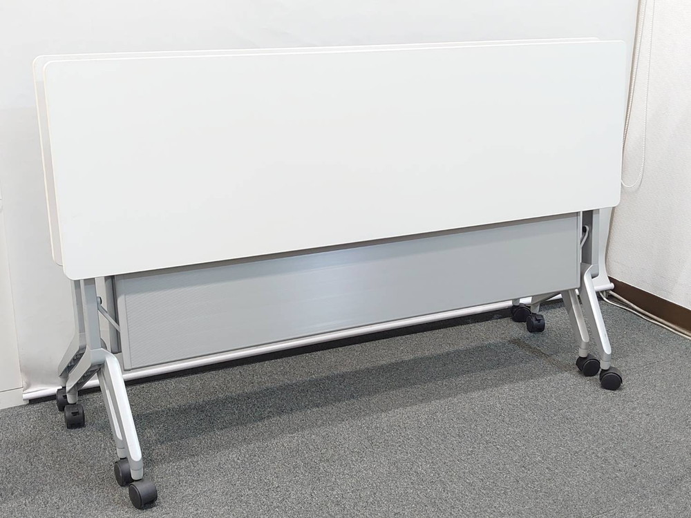 コクヨ 会議テーブル 2台セット 折りたたみテーブル 折り畳みテーブル ミーティングテーブル スタックテーブル フォールディングテーブル スタッキングテーブル ホワイト色 W1500×D450×H720 KOKUYO KTTシリーズ 国産 KTT-1202PAWNN 【中古オフィス家具】【中古】 - 画像 (5)