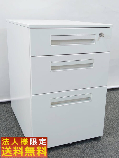 【法人限定送料無料】 カギ付き 鍵付き 3段ワゴン インサイドワゴン 机下収納ワゴン LION ライオン事務器 デスクワゴン 事務ワゴン サイドワゴン キャスターワゴン 袖机 脇机 3段【中古オフィス家具】【中古】