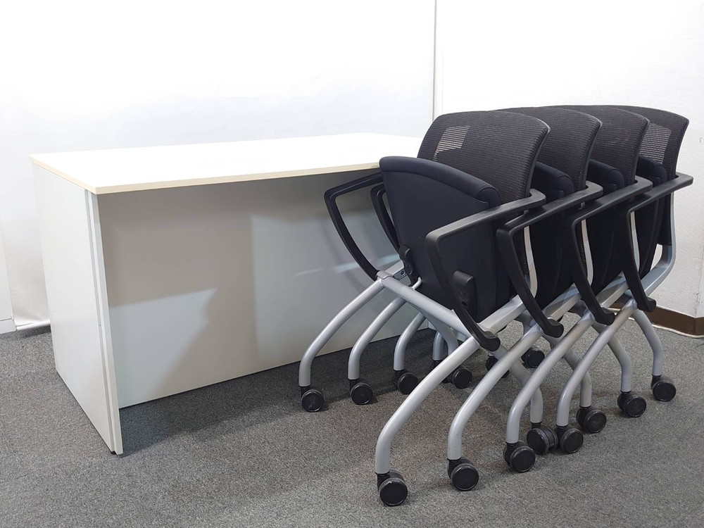 受付セット ローカウンター カウンター SC-L12-T プラス W1250×D750×H700 会議チェア ミーティングチェア ファシス 4人用 4名用 会議セット 案内セット 平行スタックチェア ネスタブルチェア ネスティングチェア FURSYS PLUS ch-00913 s4h-00303 【中古オフィス家具】【中古】 - 画像 (4)