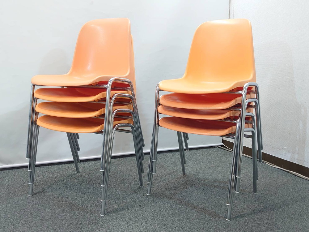 【送料無料 地域限定】 MOD ELENA スタッキングチェア 8脚セット 樹脂製 オレンジ色 イタリア製 スタックチェア 積み重ね椅子 会議チェア ミーティングチェア 積み重ねチェア モッド エレナ 【中古オフィス家具】【中古】 - 画像 (10)