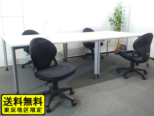 【送料無料 地域限定】 4人用 フリーアドレス デスクセット コクヨ ワークソート ワークテーブルセット W1400×2台 フリアド 平机 可動式 オフィスデスク オフィステーブル ミーティングテーブル 会議テーブル 多目的テーブル SDT-WS1414PAW 開業セット 国産 オフィス家具セット 【中古オフィス家具】【中古】