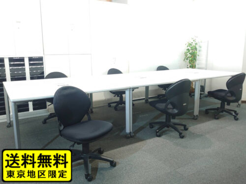 【送料無料 地域限定】 6人用 フリーアドレス デスクセット コクヨ ワークソート ワークテーブルセット W1400×3台 フリアド 平机 可動式 オフィスデスク オフィステーブル ミーティングテーブル 会議テーブル 多目的テーブル SDT-WS1414PAW 開業セット 国産 オフィス家具セット 【中古オフィス家具】【中古】